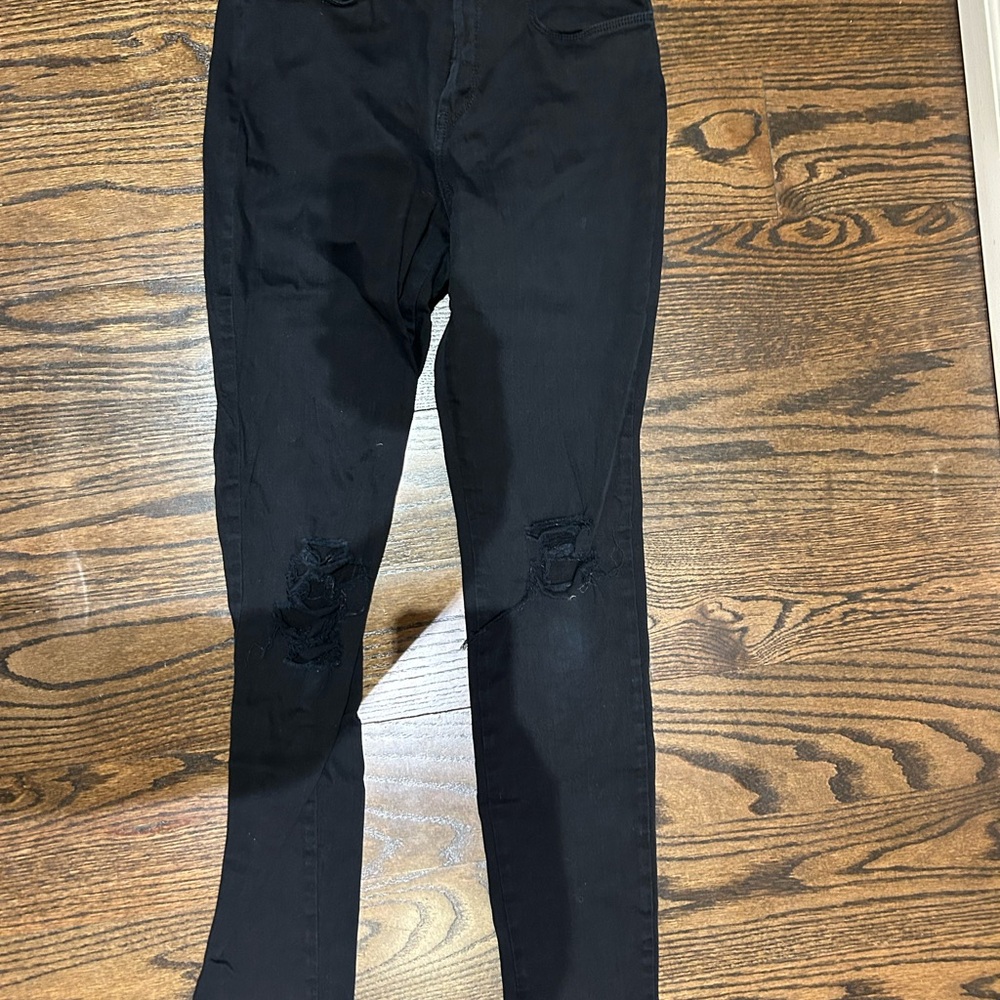 J Brand Black Skinny Jeans with Distressed Knees